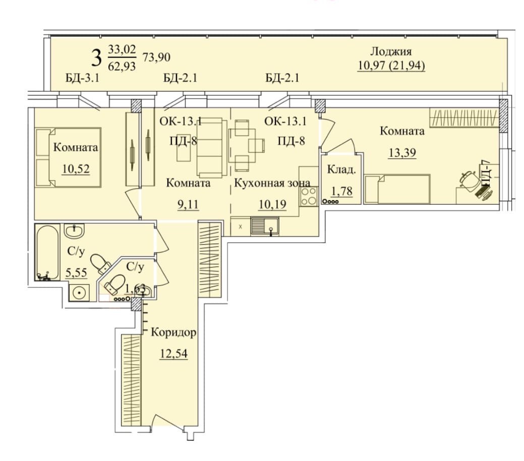 планировка квартиры 74 м2